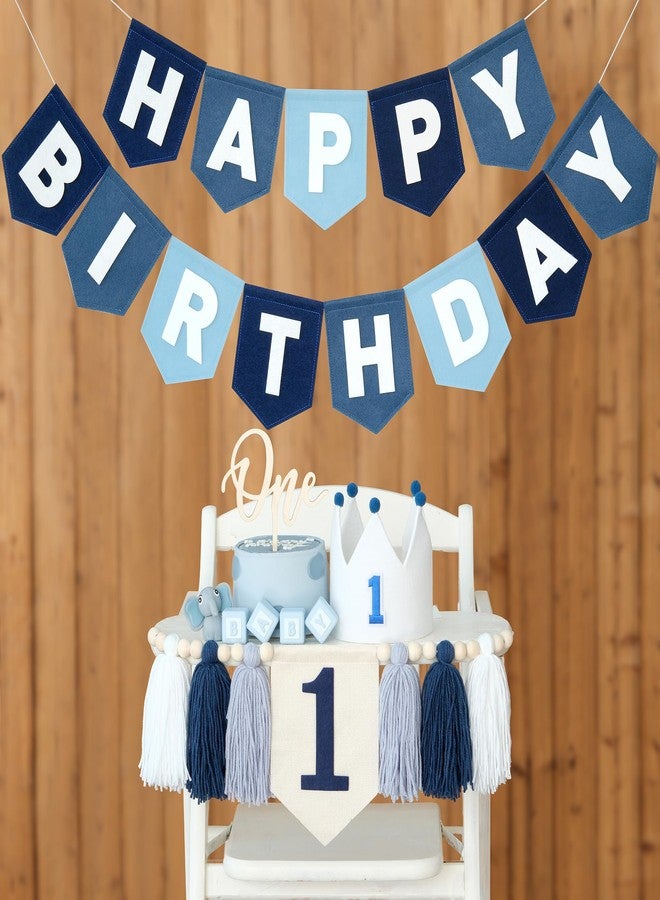 DCJHFJ Felt Navy Blue Happy Birthday High Chair Banner Pre-Strung Birthday Hanging Decoration For Baby Boy 1st Birthday Party Decorations - Image 1